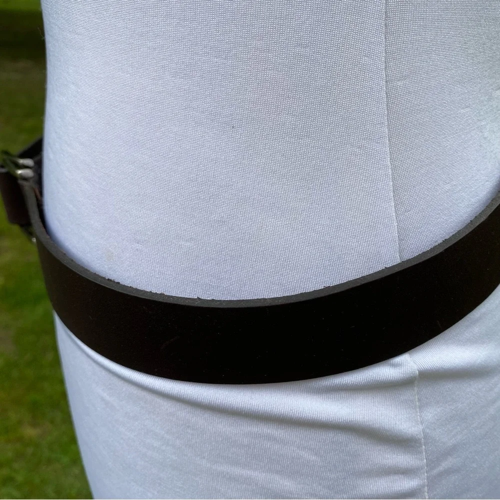 ISDA & CO BELT BROWN LEATHER SILVER TONE BUCKLES FOLD OVER STYLE USA SIZE L